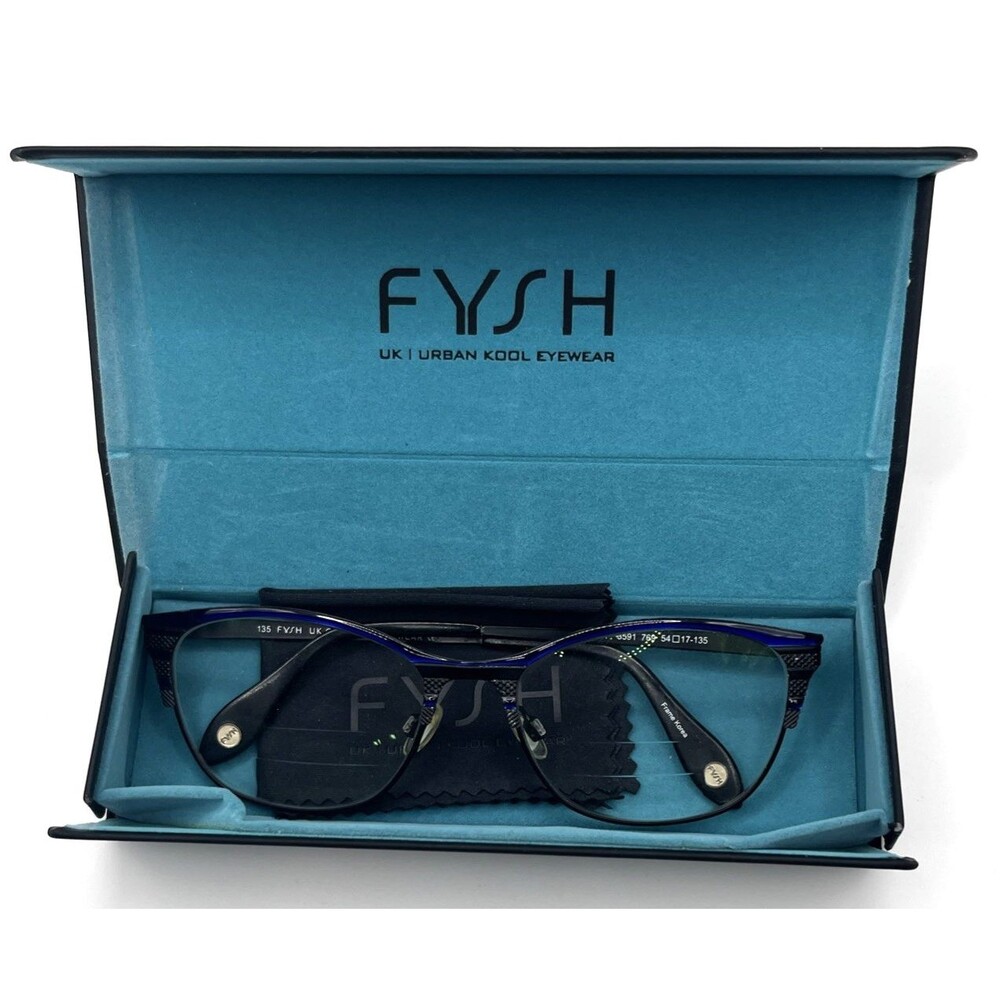 FYSH Eyeglass Frames Womens Cobalt Blue Black 3591 769 Cat Eye 54-17-135 w/Case